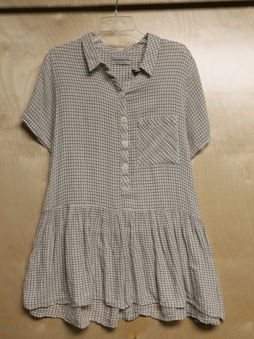 Urban Outfitters Waring Drop-Waist Shirt Dress Black Grid Women's Large